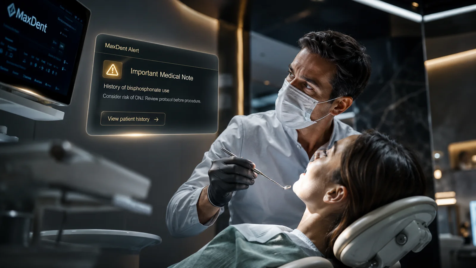 Important medical alert shown to a dentist during treatment